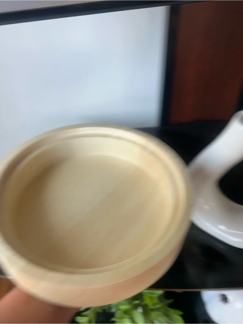 Natural Wood Round Serving Bowl - Cream